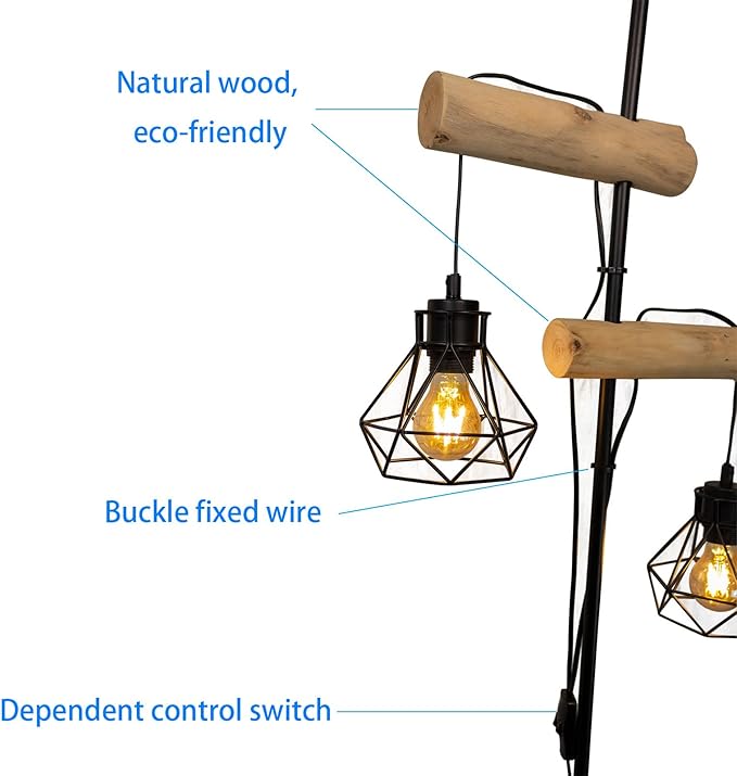 Osasy Osasy ZSM-2TFL Vloerlampen Staande Lamp Hout Woonkamer Metalen Vloerlamp: Staande Lamp met Diamantvormige Lampenkappen Moderne Decoratieve Woonkamerlamp met Dubbele Schakelaar Bedlamp 169 cm photo 3