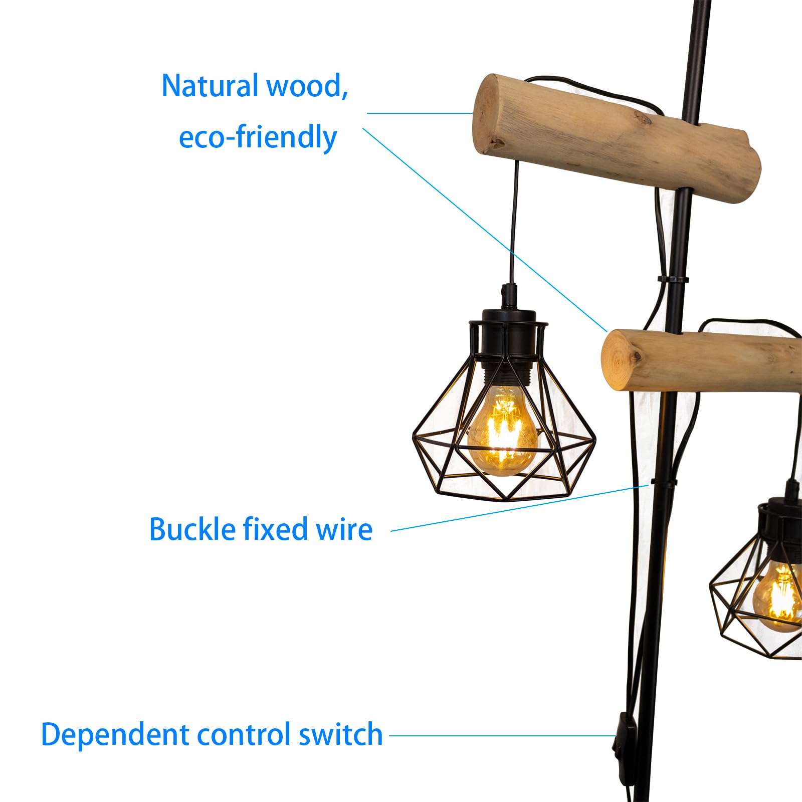 lampa stojąca drewniana do salonu z metalem: lampy stojące z diamentowymi abażurami (żarówka nie jest w zestawie) Nowoczesna dekoracyjna lampa salonowa z podwójnym włącznikiem lampa do łóżka