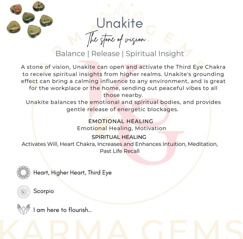 Miniatura 5 de Karma Gems Unakite Crystal - Mini piedra de soplo de corazón de 1 pulgada, piedra de preocupación de masaje de bolsillo para equilibrio natural de