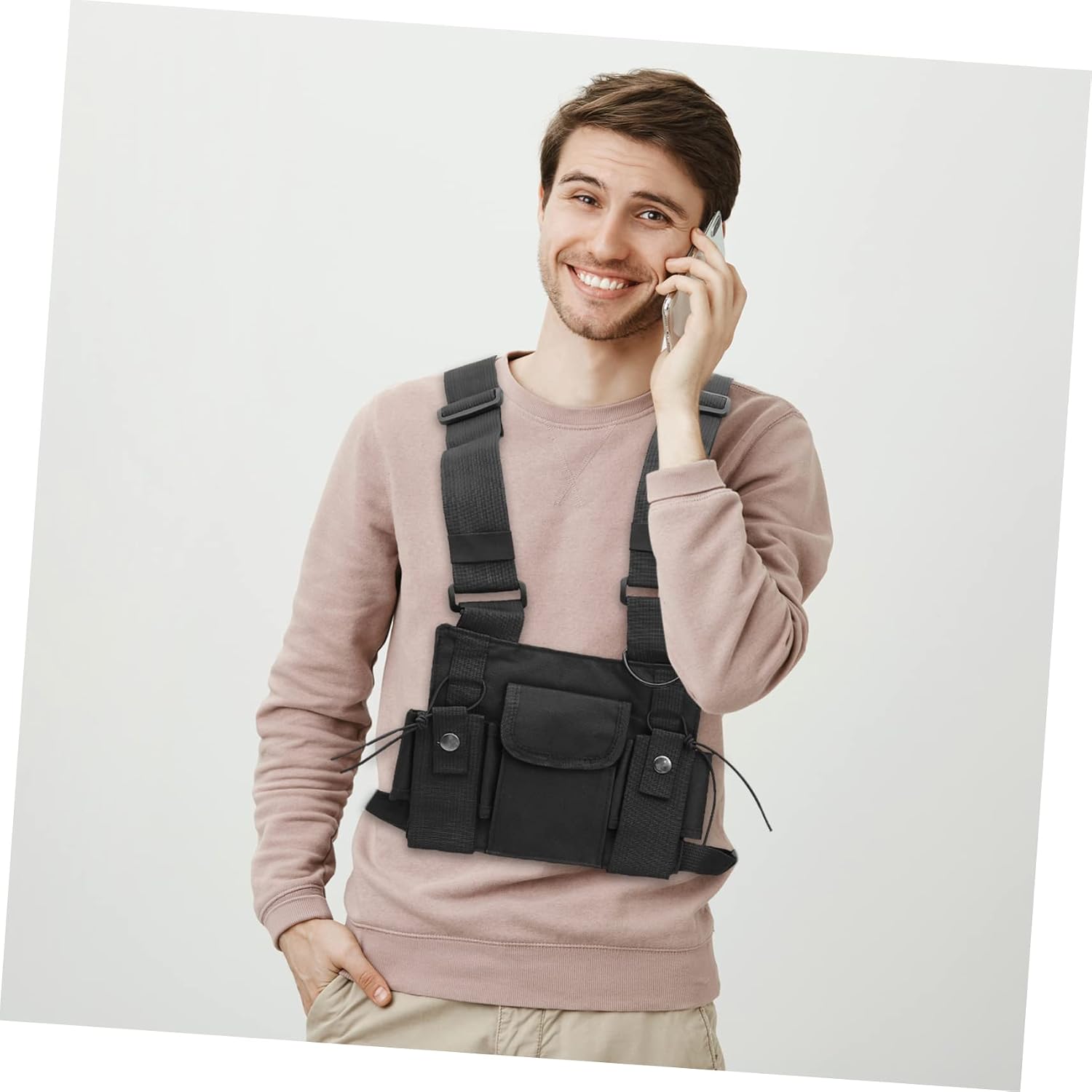 OSALADI Multi-pocket Chest Bag for Men and Women Radio Holder Design for Travel Hiking and Outdoor Activities