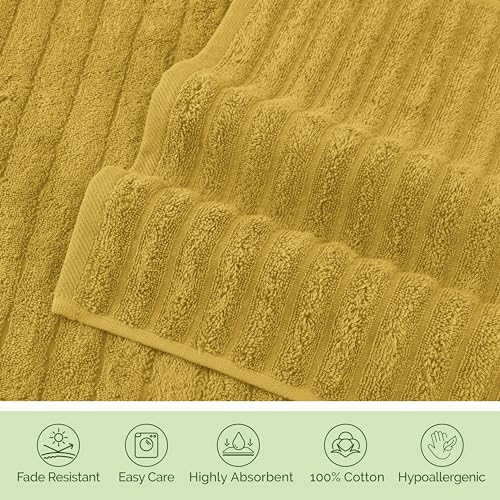 Image of Elegant Comfort Luxury 100% Turkish Cotton Corduroy Ribbed 4 Pack Hand Towel Set 16 x 28 Inch - Absorbent, Super Soft, Quick Dry, Premium Towels for Bathroom, Gym, Spa and Hotel Use, Gold