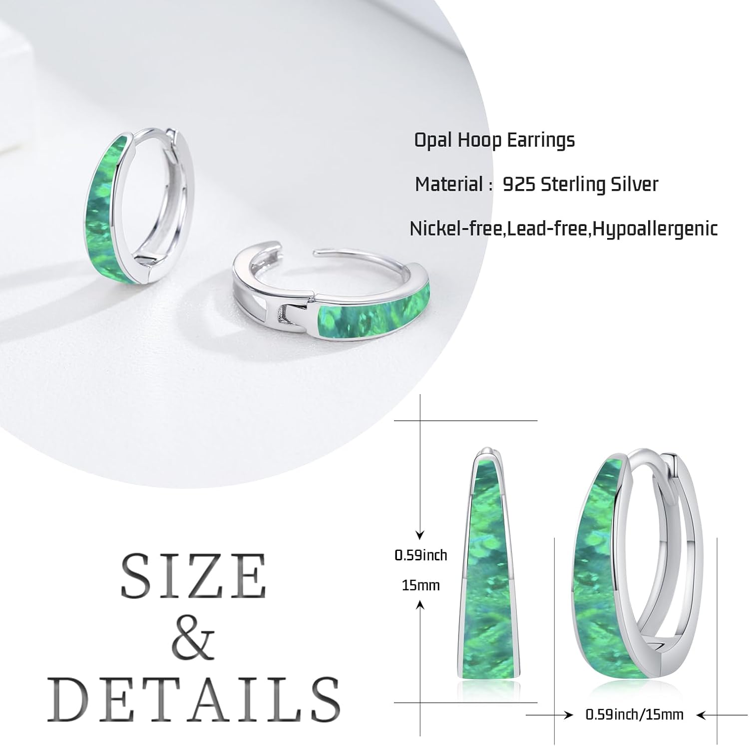 Opal Earrings for Women 925 Sterling Silver Opal Hoop Huggie Earrings Hypoallergenic Cartilage Hoops Earrings Jewelry Gifts for Mother's Day - Image 4