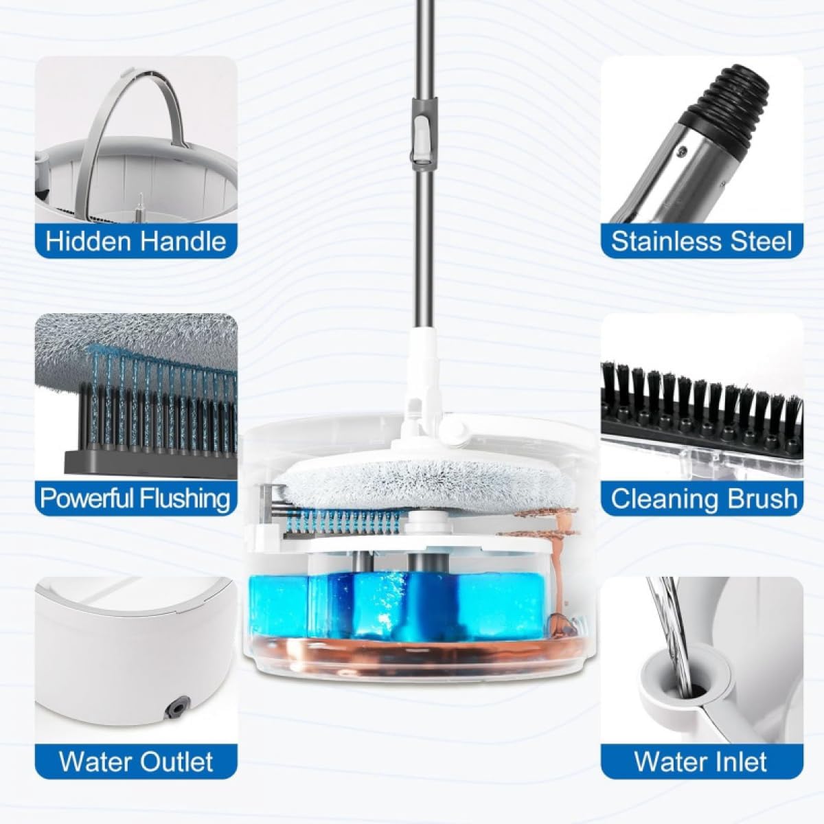 Spin Mop & Bucket System: 360° Wringer with 3 Refill Heads & 50" Adjustable Handle for Floor Cleaning