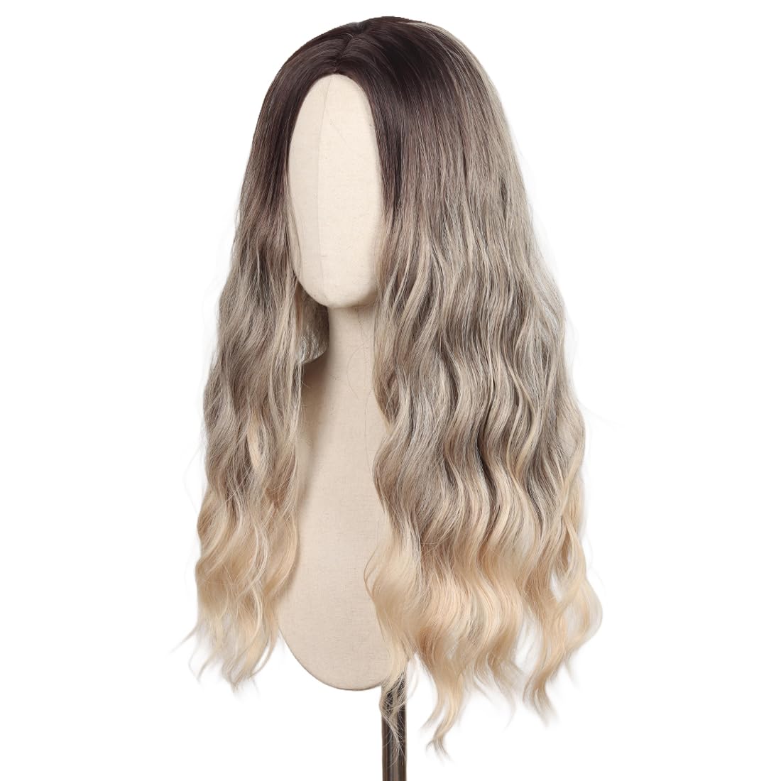 WildCos 26 inch Long Wavy Middle Part Wig Long Brown Ombre Blonde Cosplay Costume Halloween Wigs for Women