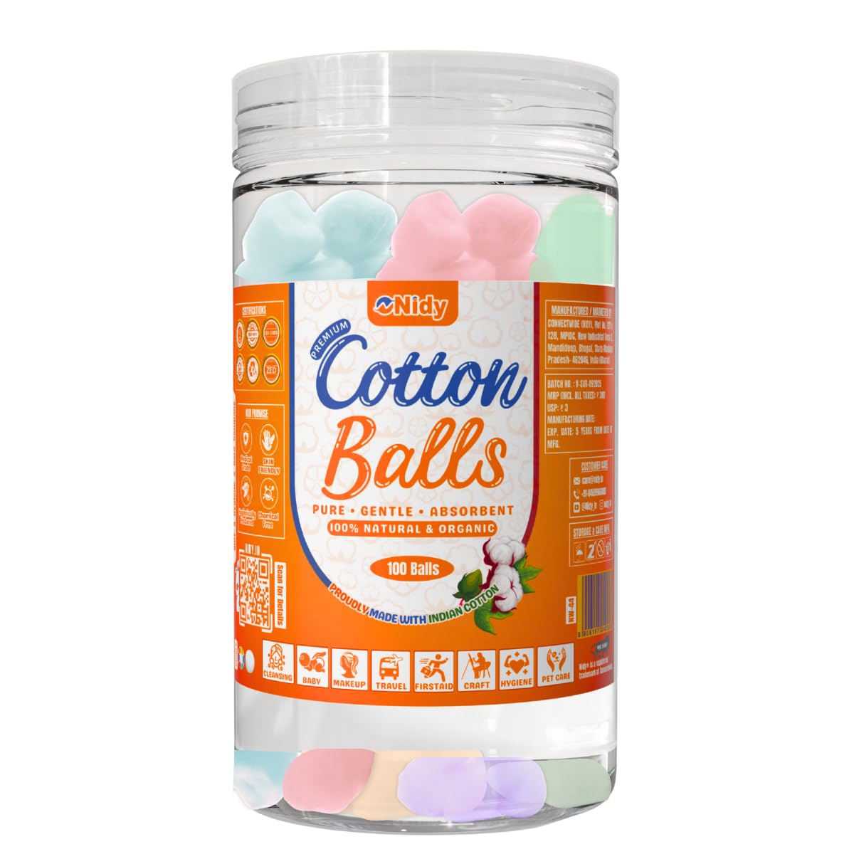 NIDY® Pure White cotton Balls, Soft Absorbent Cotton for Baby Care, Makeup Removal Pads, Medical Cotton Balls, Cosmetic & Skincare Use Pack of 100 (Multi)-image-43