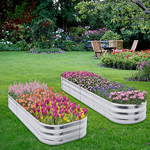 Mfmrslw Galvanized Raised Garden Bed 2Pcs Planter Raised Beds Outdoor For Gardening Vegetables Flowers Herbs Succulents Oval Large Metal Planter Box Kit, 6L * 2.6W Ft #TOP6