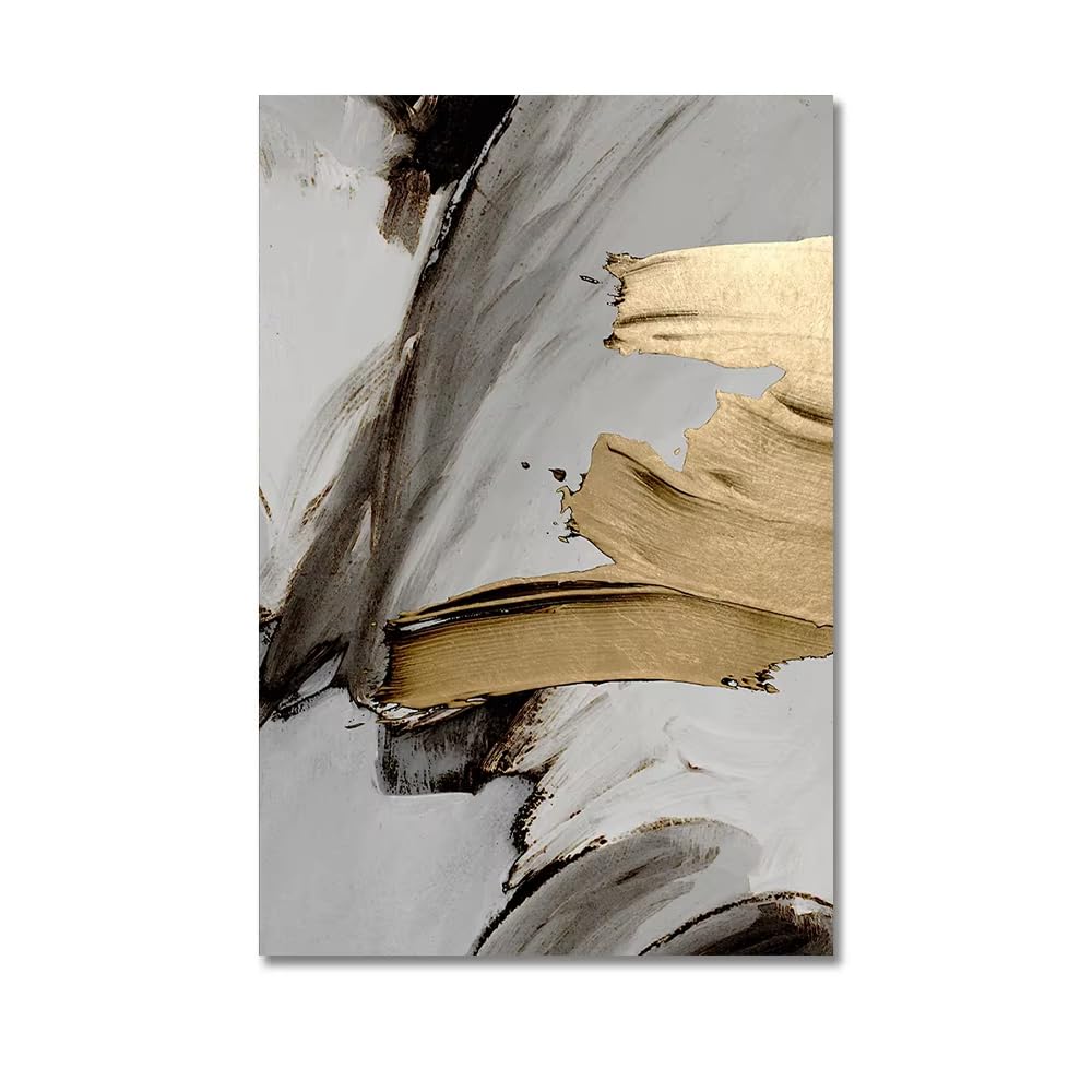 XIANGPEIFBH 3-teiliges Set rahmenloser, luxuriöser, abstrakter, grau-goldener Gemälde als Wandbilder auf Leinwand für Wohnzimmer, Homeoffice (60x90cm/24x35in) x3 Ungerahmt