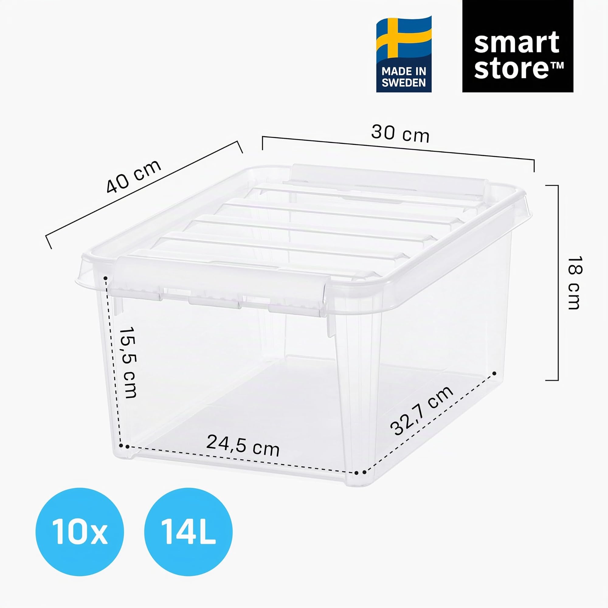 SmartStore - 10x Aufbewahrungsbox mit Deckel Classic 14L (40x30x18cm) | Stapelbare Box mit Deckel | Lebensmittelechte Kunststoffbox | Plastikbox mit Deckel & verstärkten Ecken | 10 Jahre Garantie