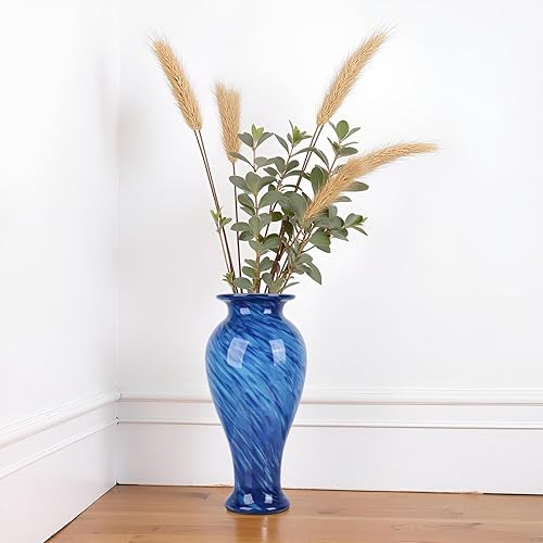 Miniatura 7 de Jarrón de vidrio azul de 20 pulgadas de alto soplado a mano para decoración del hogar, bonito y moderno jarrones de flores azul oscuro, jarrones