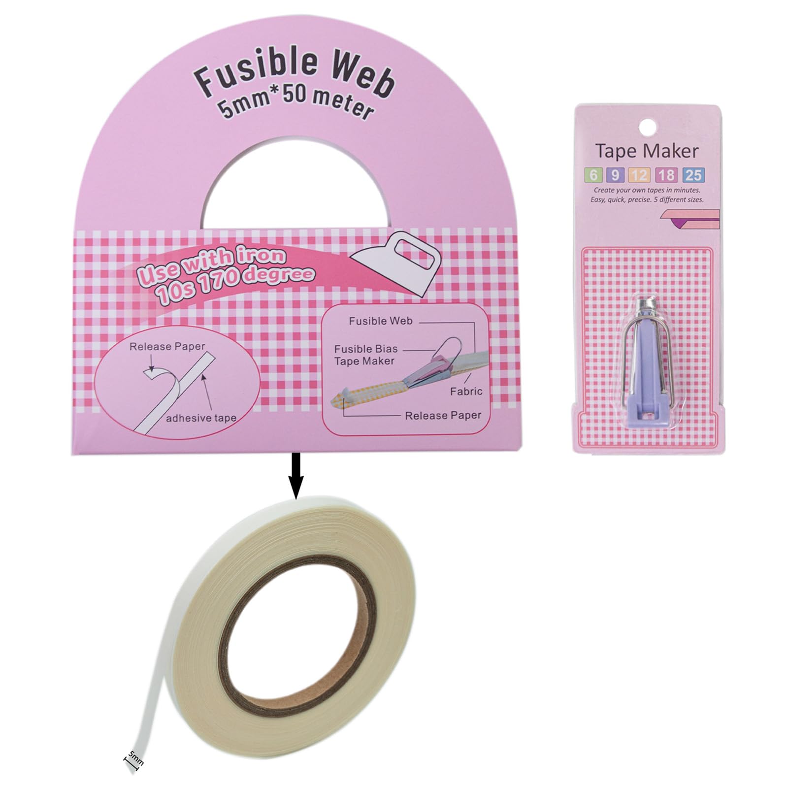 ljhnba Fusible Bias Tape Maker and Iron on Binding for Creative Sewing Dressmaking 1.64ft Long Maker
