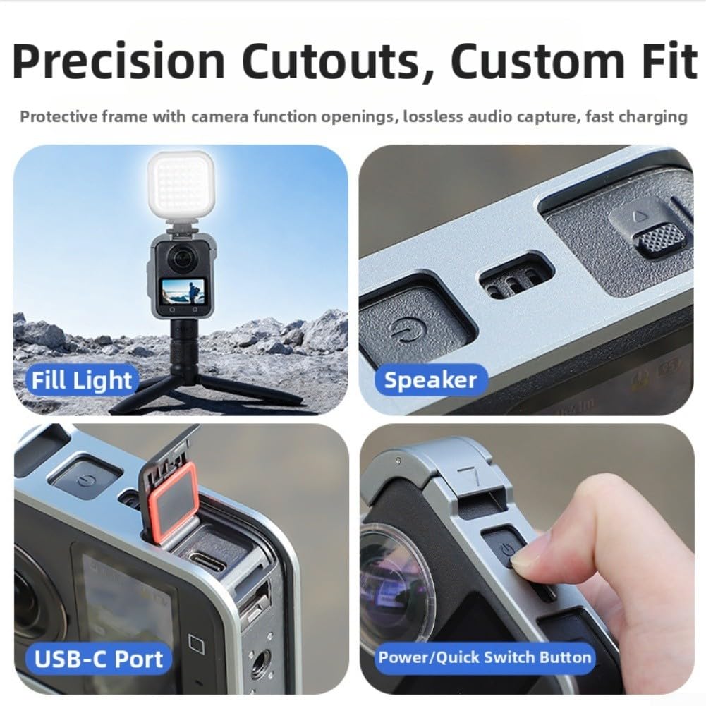 Metalowa klatka do DJI do osmo 360, rama ochronna ze stopu aluminium z montażem na zimne buty, kompaktowy uchwyt do nagrywania poziomego i pionowego, srebrna