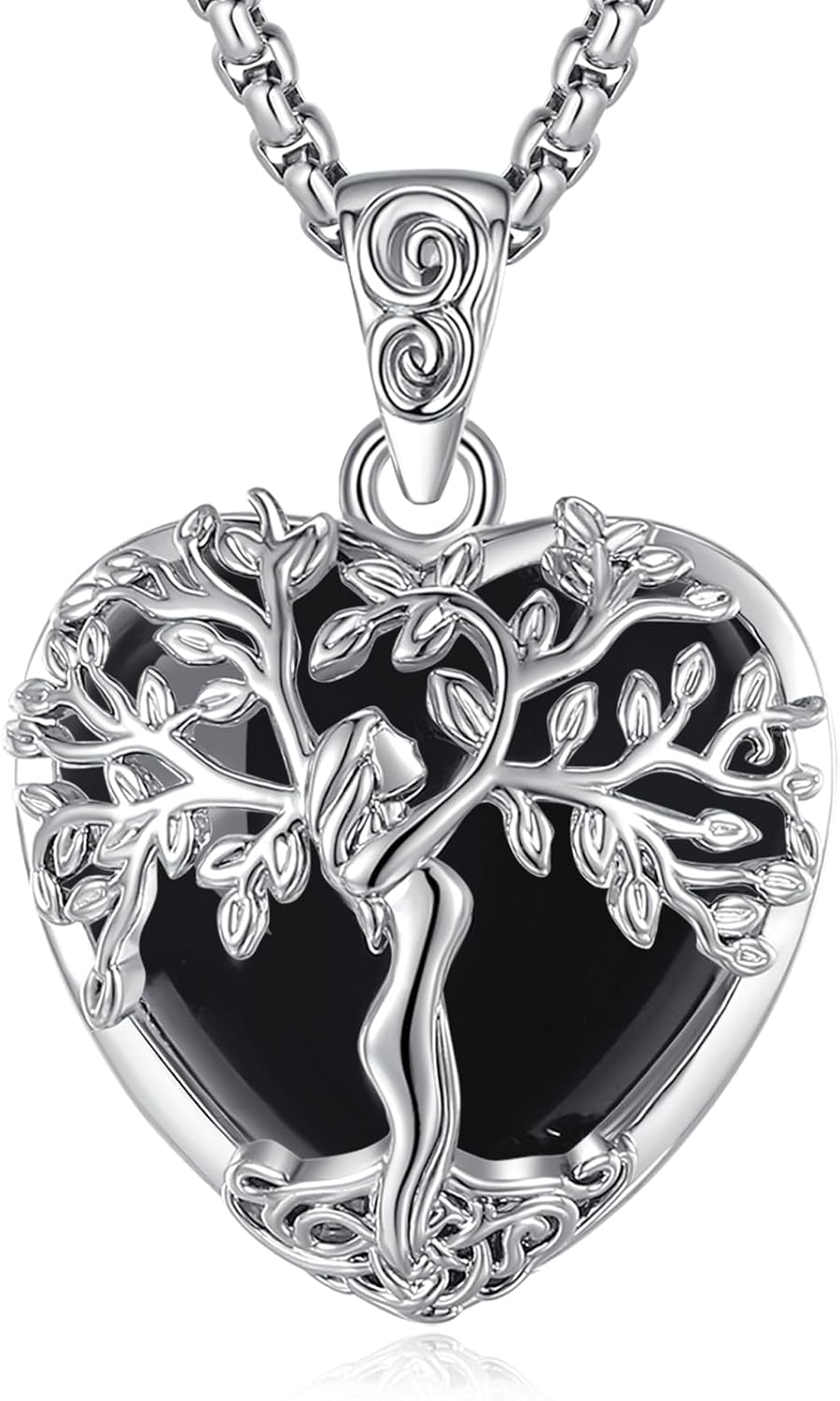EUDORA Tree of Life Necklace with Moonstone Amethyst Obsidian Turquoise Healing Crystal for Women, Silver Plated Copper Mother Tree of Life Pendant Amulet Energy Jewelry, Gift for Women Mom, 20"+2"