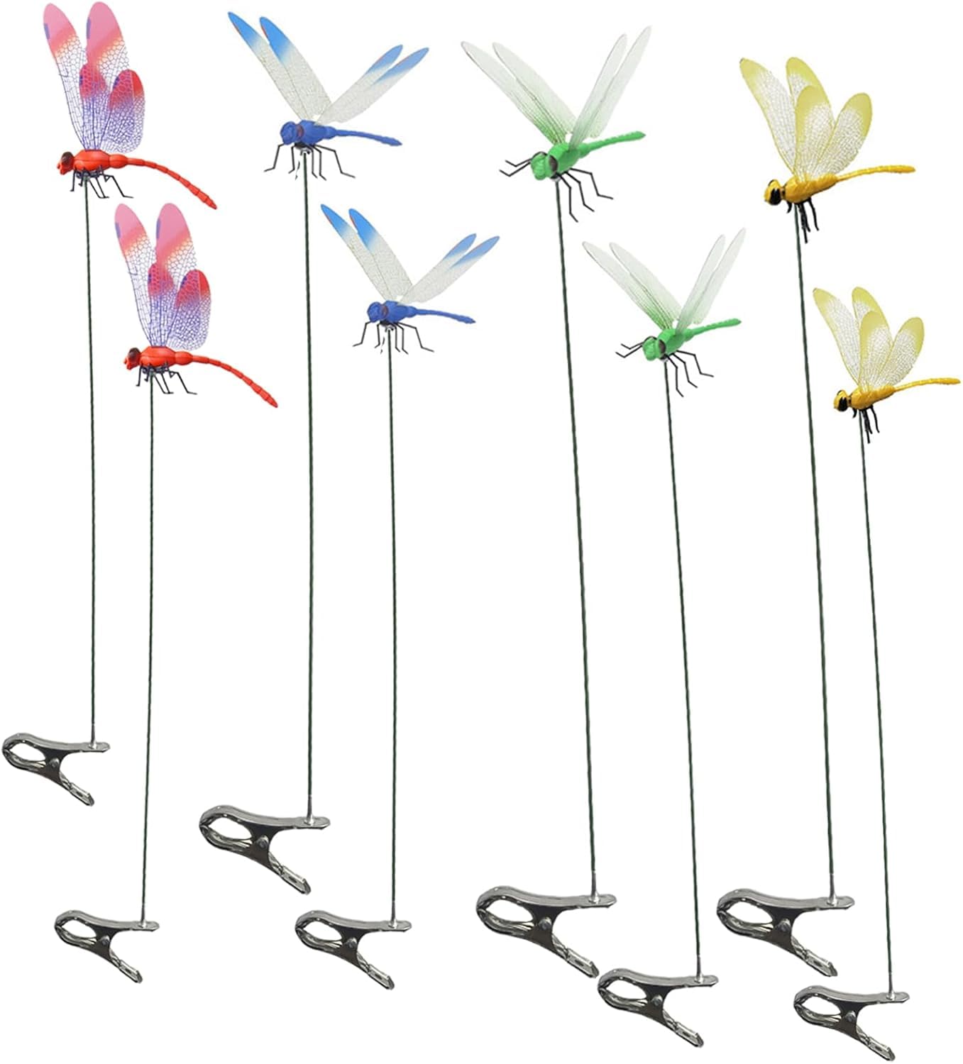 Little Syohe 8Pcs Dragonfly Clips Outdoor, Realistic Dragonfly Stakes on Sticks Pole Garden Ornaments for Outdoors Patio Lawn Yard Decorations, 3D Outdoor Dragon Fly Decor Clip, Artificial Dragon Fly