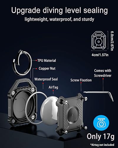 Miniatura 6 de Paquete de 4 soportes para Airtag, IP68 impermeable AirTag. Llavero de TPU duro, protección completa de 360, soporte para Apple Tag con llavero,