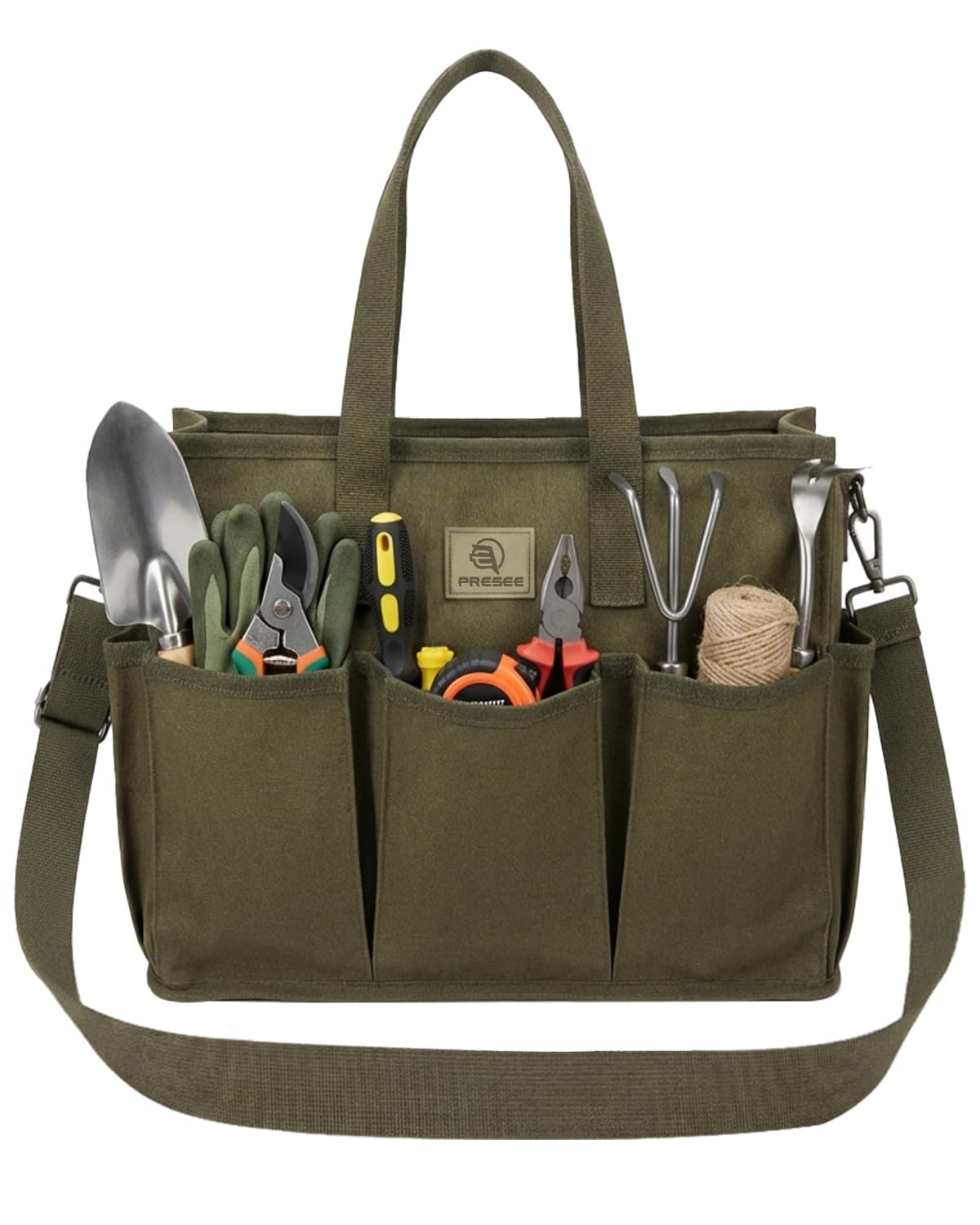 PRESEE Heavy Duty Canvas Gardening Tote Bag with Pockets, Large Capacity Tool Organizer, Portable Utility Bucket Carrier for Men & Women, Outdoor Planter Caddy for Florist Supplies
