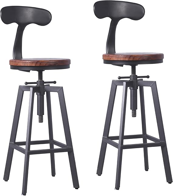 Diwhy Industrial Bar Stools,Kitchen Dining Chair,Wood Top