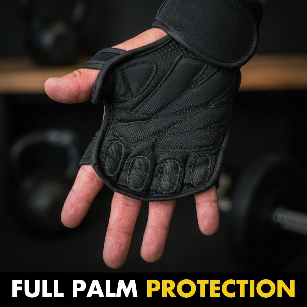 Guanti ventilati da sollevamento pesi con cinghie da polsi integrate, protezione integrale del palmo e tenuta extra Ideale per trazioni, allenamento CrossFit, fitness, sollevamento pesi. Unisex.
