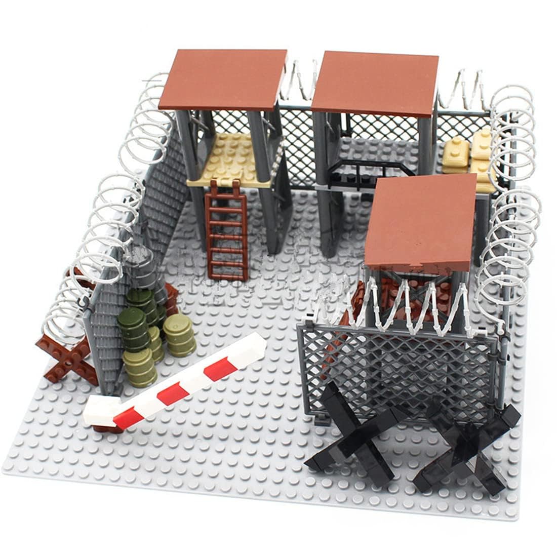 Military Scene Building Block with Barbed Wire, Custom MOC Military Prison,  Ground Fence, Minifigures, Soldiers, Weapons, Protection Net, Accessories,  ...