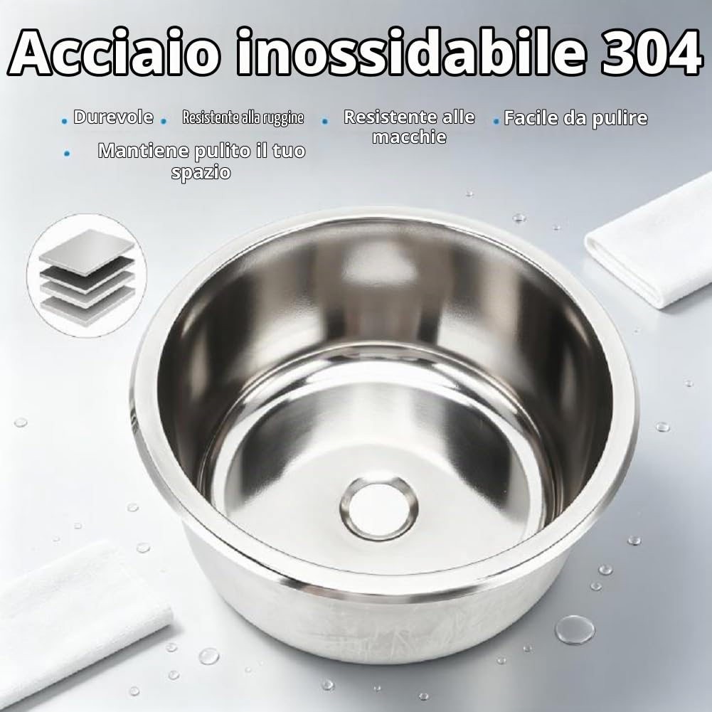 Lavello per camper Lavello piccolo Lavello da cucina rotondo in acciaio inossidabile 304 295x130 mm Lavello da cucina per camper Caravan Camp Boat Yacht Cucina