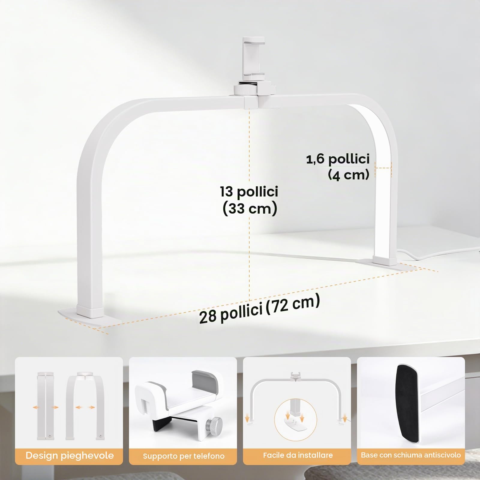 Lampada da Tavolo per Unghie, 72CM 40W Lampada Mezzaluna Estetista, Bianco | Lmaqfum lampada arco unghie, led lampada da tavolo manicure professionale con Supporto per lashmaker Ciglia Tatuaggi Manicure