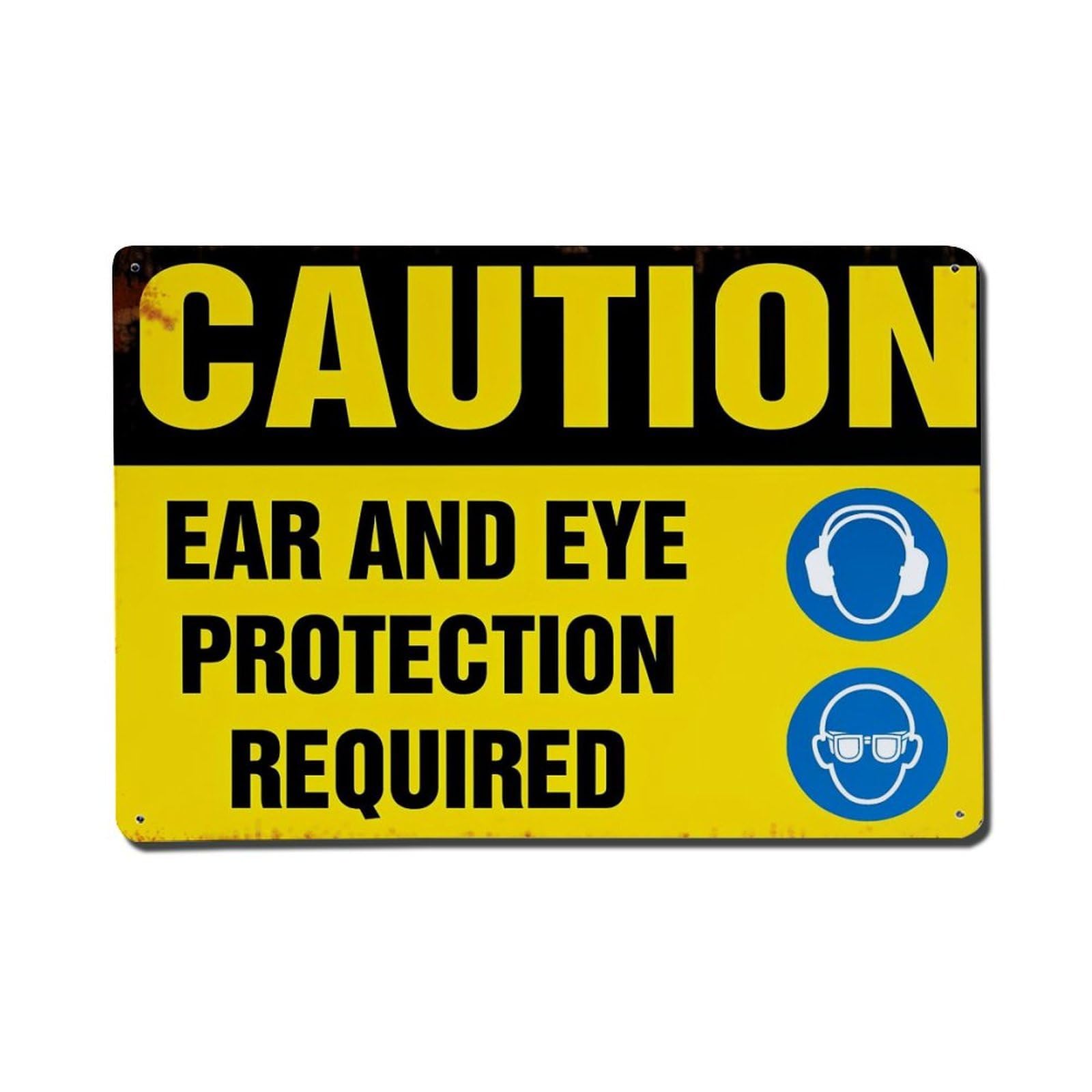 Caution Ear And Eye Protection Required Tin Sign Metal Poster Vintage Metal Signs for Home Man Cave Bar Cafe Kitchen laundry room Wall Decorations Gift 8x12Inch
