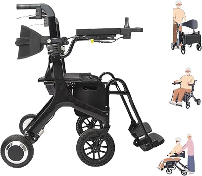 Electric Wheelchair, Senior Care Electric Wheelchair with Electric Assist, Self-Propelled and Assisted Use, Foldable, Lightweight, Compact, with Belt, Rehabilitation Use, Care Use, Elderly