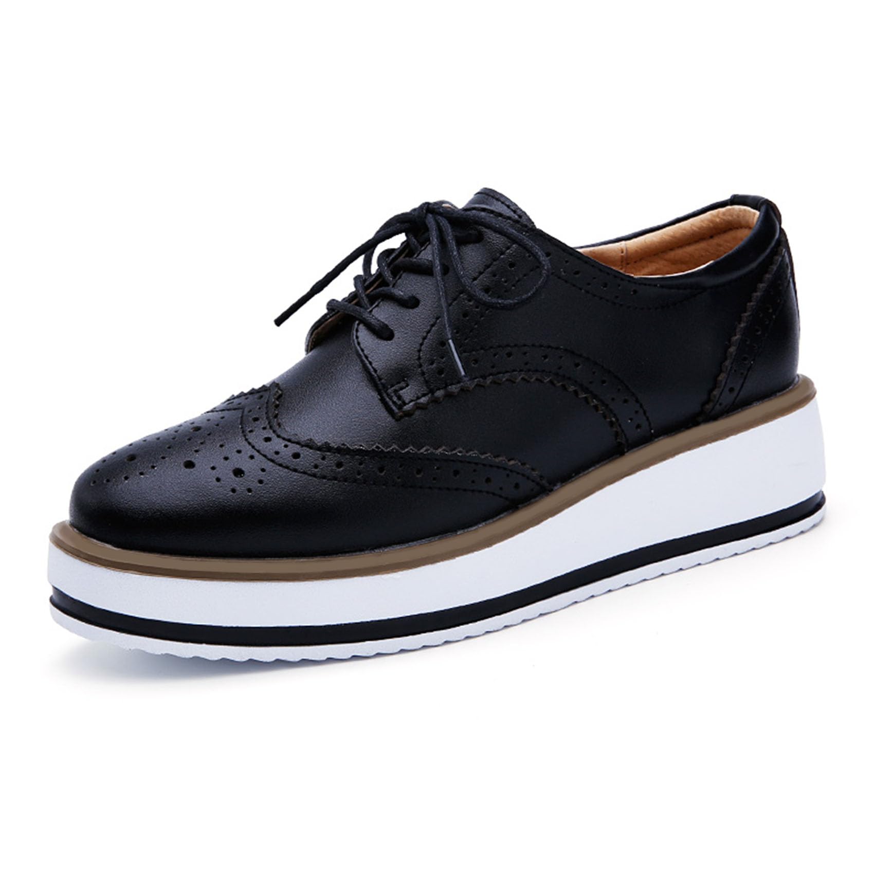 SHEMEE Womens Platform Low Heels Flat Lace Up Wingtip Oxfords Pumps Wedge Vintage Round Toe Brogues Dress Shoes