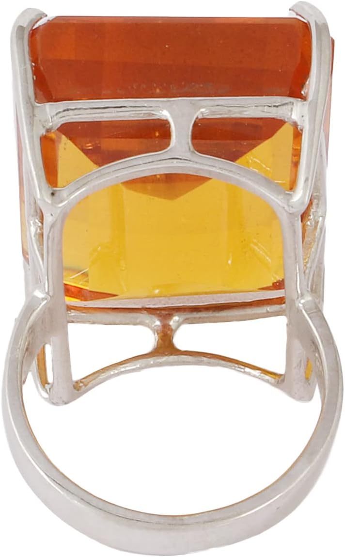 REAL-GEMS 925 Sterling Silver Citrine Ring Genuine Gemstone Dark Yellow Color Emerald Cut 70 Ct. Ring, Man Ring, Women Ring…