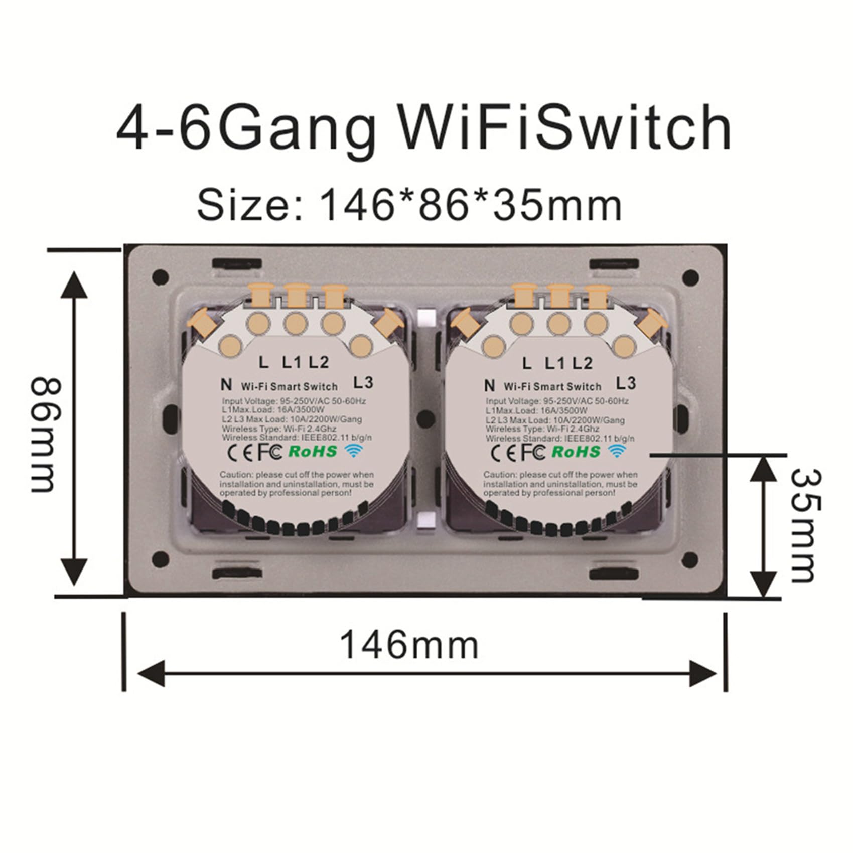 VENOAL 2X Interrupteur D'éclairage Mural Intelligent Wifi 10A Panneau Tactile en Verre Interrupteur Sans Fil Télécommande Sans Fil 4 Gangs (Blanc)