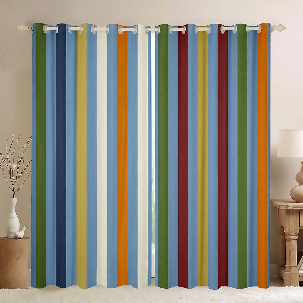 Homemissing Blue Purple Yellow Curtain for Kids Boys Girls Abstract Stripes Window Drapes (2 Panels, W46*L54) Geometric 30%-50% Blackout Shades Bedroom Decor Breathable Soft Microfiber Modern