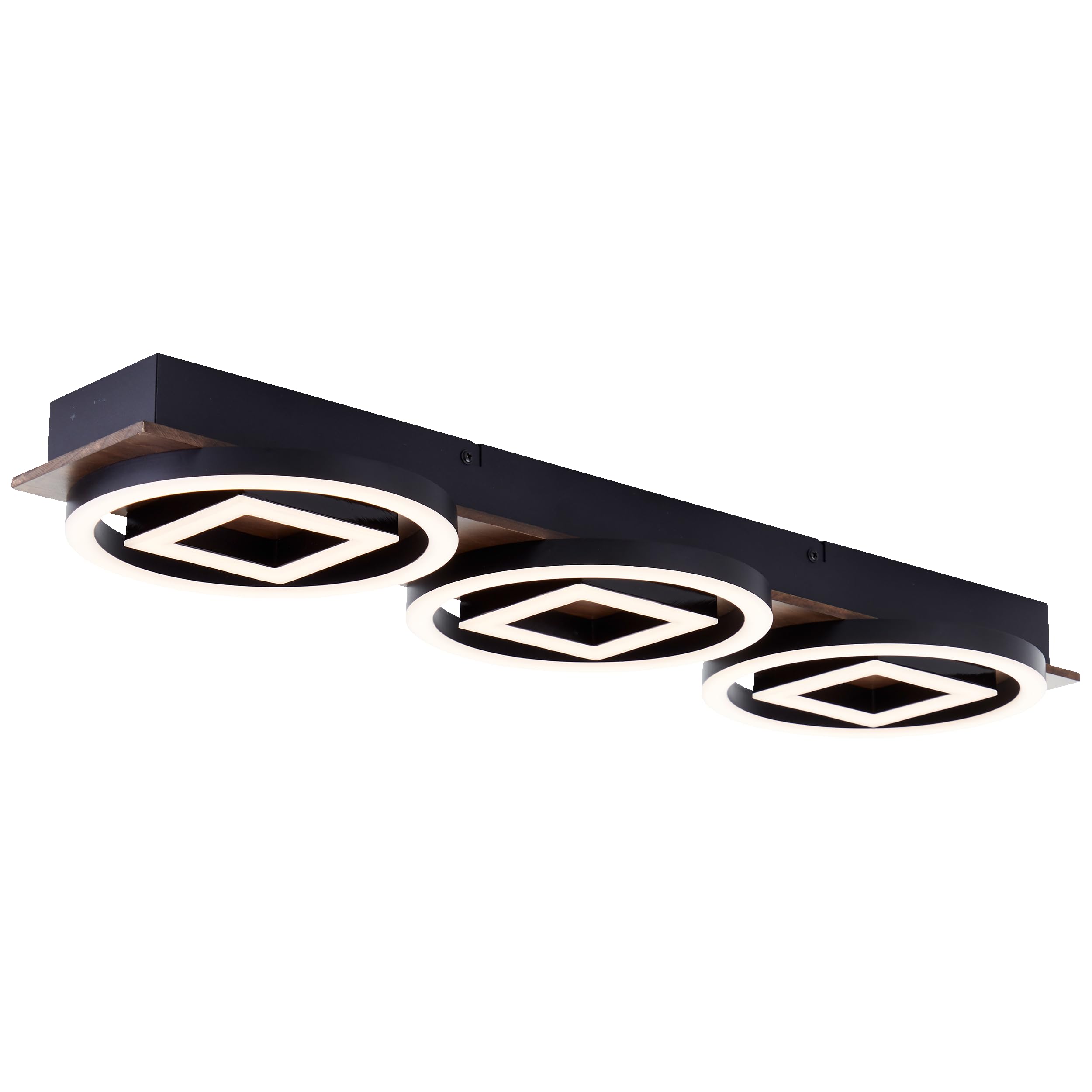Lightbox Plafón LED regulador de intensidad de 3 niveles y perfil LED redondo - Plafón Nature - 7 x 67 x 20 cm - 36 W, 3500 lm, 3000 K - de metal/madera/plástico - en marrón oscuro/negro mate