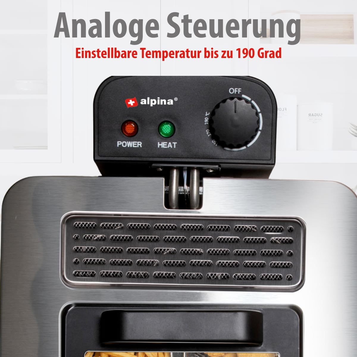 alpina Friteuse 5L - Doppel Fritteuse mit verstellbarem Thermostat - Fritöse mit Öl und 3 herausnehmbaren Körben - Deep Fryer 2000 W - 27,5 x 21,5 x 30,5 cm - Edelstahl, Silber