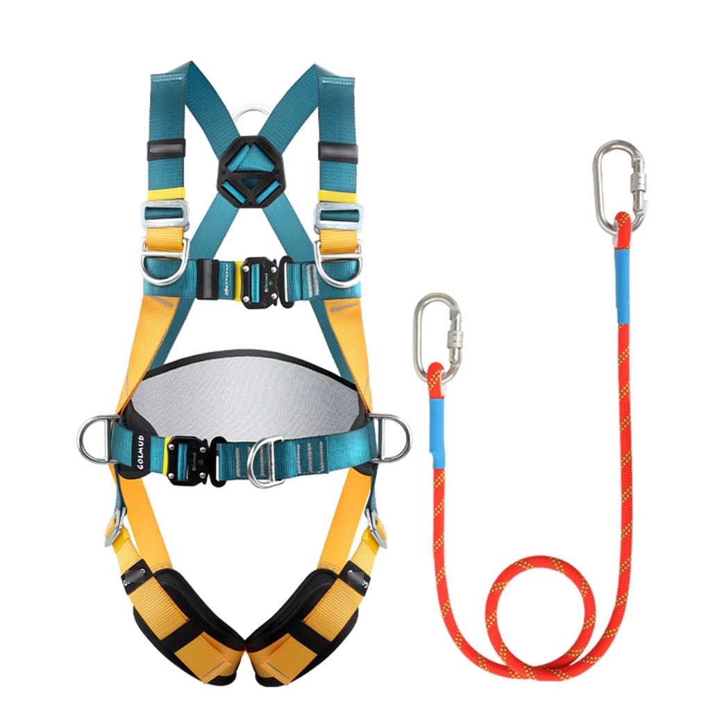 SwaYve Kit de Arnés de Seguridad de Cuerpo Completo, Juego de Arnés de Cinturón Ajustable de Detención de Caídas de 5 Puntos, Equipo de Protección Contra Caídas para Trabajos Aéreos/Style 1-Single Hoo