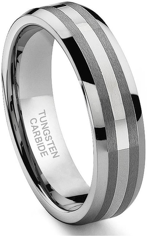 6MM Tungsten Carbide 14K White Gold Inlay Wedding Band Ring Size 5-13