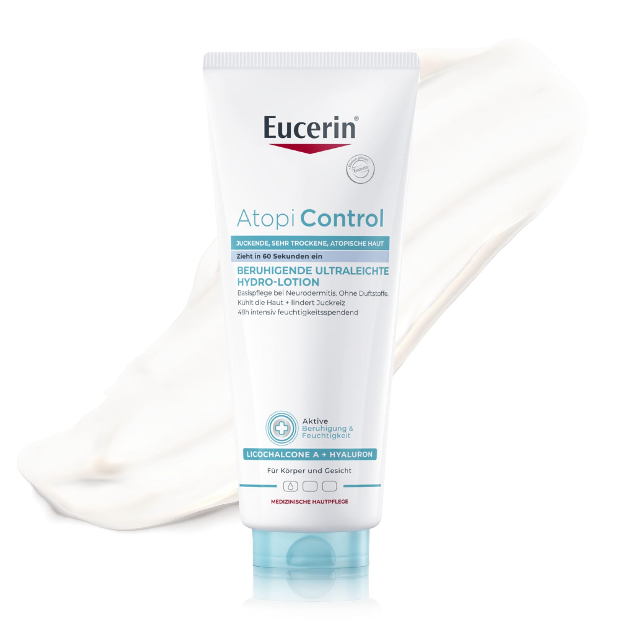 Eucerin AtopiControl Beruhigende Ultraleichte Hydro-Lotion 400 ml, Basis Hautpflege bei trockener und atopischer Haut, feuchtigkeitsspendende Körpercreme mit Licochalcone A und Hyaluronsäure