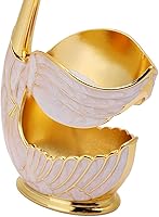 Vista 2 de Yosoo Juego de 6 cucharas de café y postre de color blanco dorado con soporte de base de cisne, acero inoxidable, estilo clásico