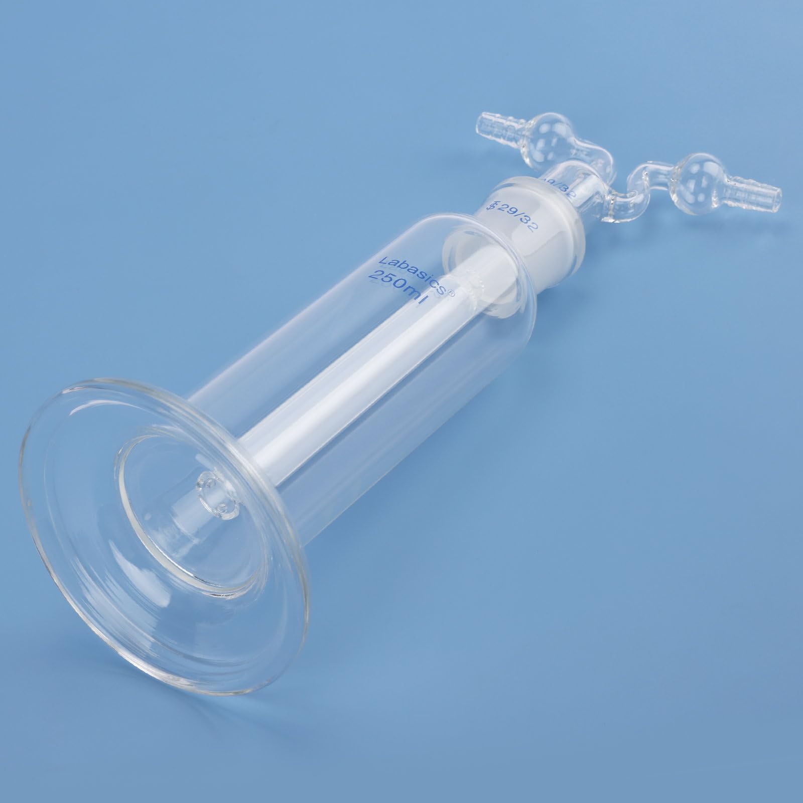 Labasics Drechsel Gas Lavado Botella, 250 ml Borosilicato Vidrio Borboteador con 29/32 Junta, Poroso Esférico Botella para Laboratorio Gas Purificación