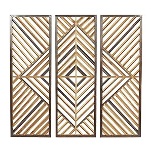 Deco 79 Wood Geometric Home Wall Decor Slatted Wood Design Wall Sculpture, Set of 3 Wall Art 12″W, 35″H, Brown