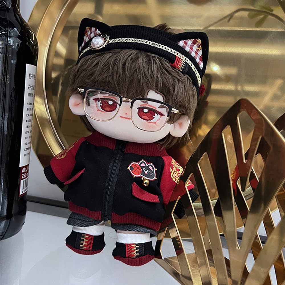 niannyyhouse 20cm Plush Doll Clothes Headwear Coat Pants Shoes Red Flame Set Soft Stuffed Plush Toy Dress Up Accessories (20cm) - Image 4