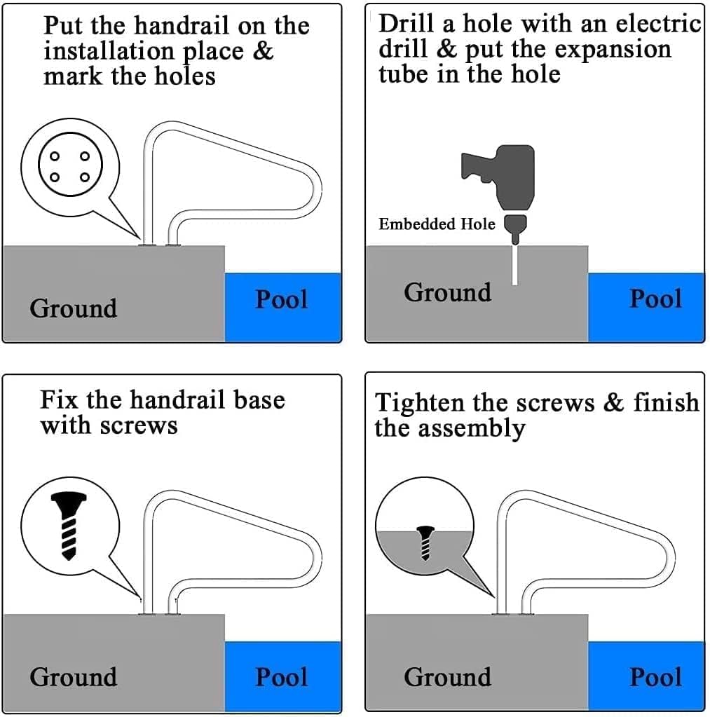 Pool il Handle Grab Rails Swimming Pool Rail Pool Railing Swimming Pool Stair Rail,Swimming Pool Stair Rail W/Base Plate,Easy Mount Hand Grab Rail