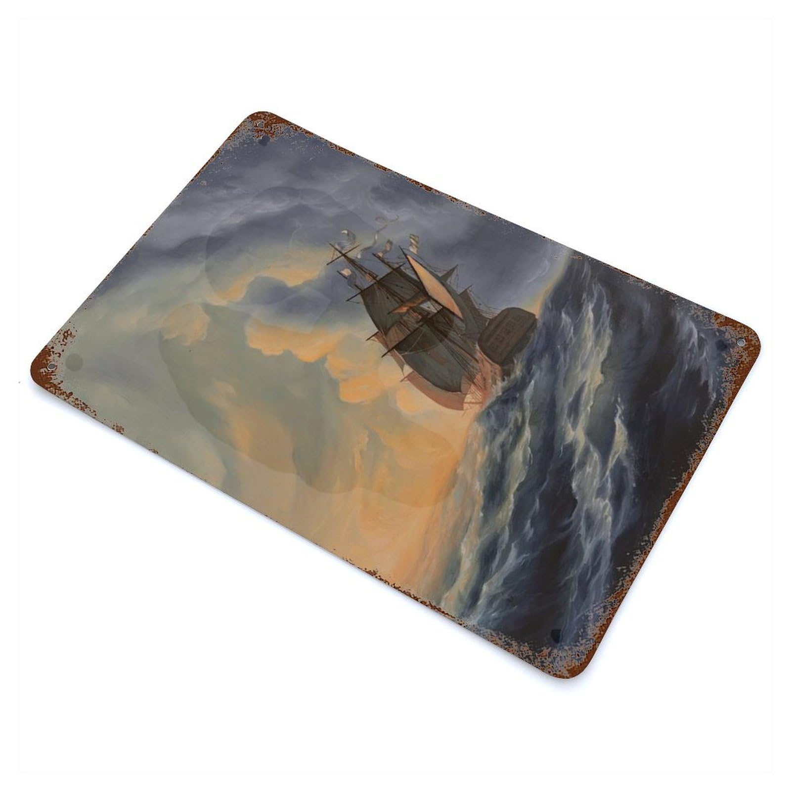 Rust Effect Stormy Sea Weathered Tin Sign 11.8"x7.9", Retro Wall Decor for Garage, Bar And Workshop Decor