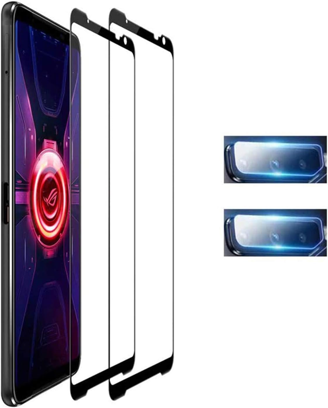 For Asus Rog Phone 3 Screen Protector Tempered Glass, Full Glue Glass Screen Protector for asus rog phone 3, Rog 3 Screen Protection Coverage Glass, HD Clear Camera Lens Protector Tempered Glass for For Asus Rog Phone 3 [2 Screen Protector+2 Camera Protector]