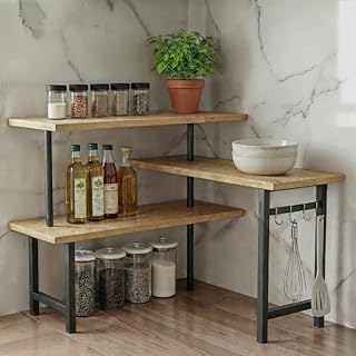 Tenovu Supply 3-Tier Bamboo Corner Shelf with Extended Top Tier – Kitchen Countertop Organizer, Corner Shelves for Small S...