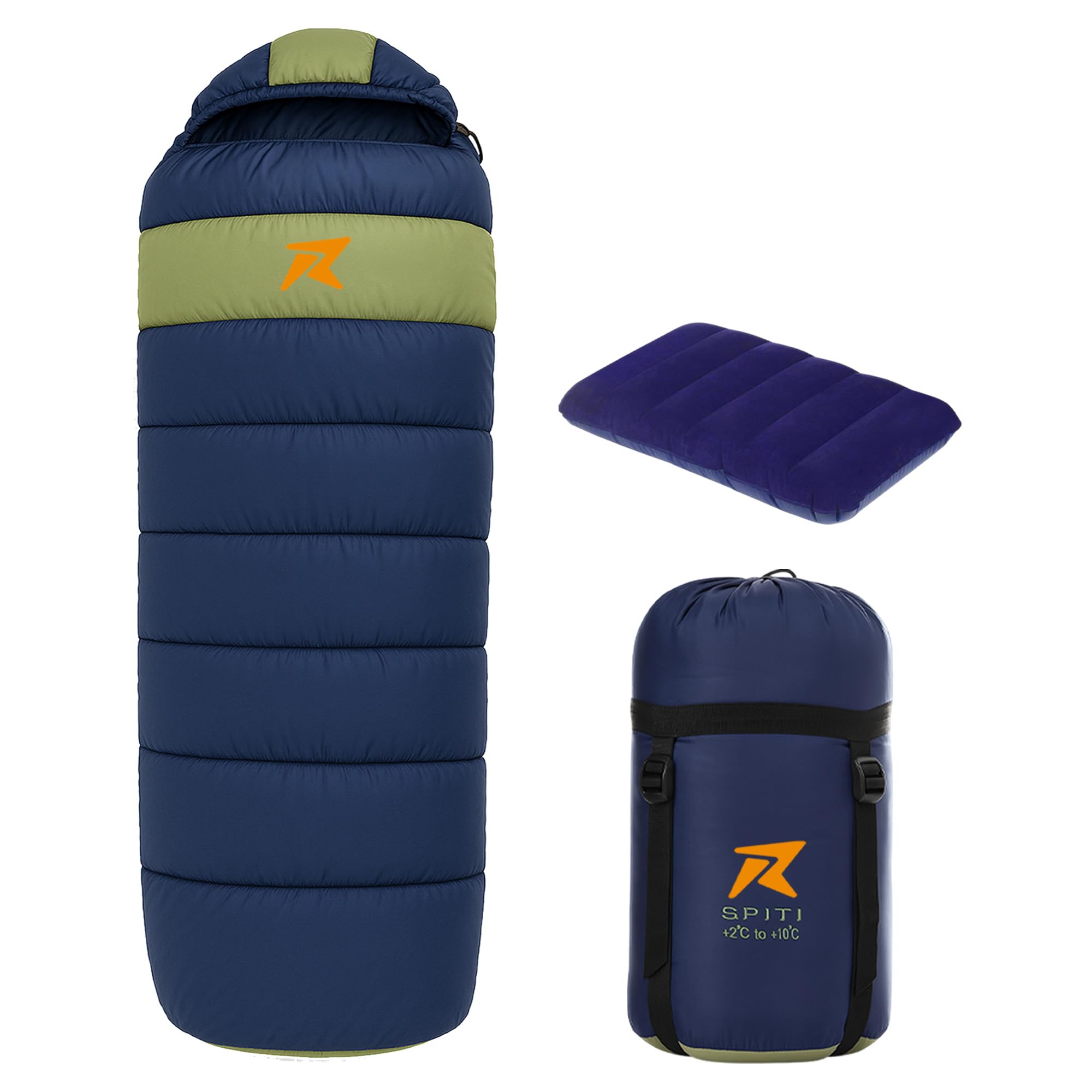 Rocksport Spiti +2°C to +10°C Sleeping Bag for Adult with Air Pillow, Camping Sleep Bag with Lightweight Hollow Fiber Filling for Winter Season (Blue)
