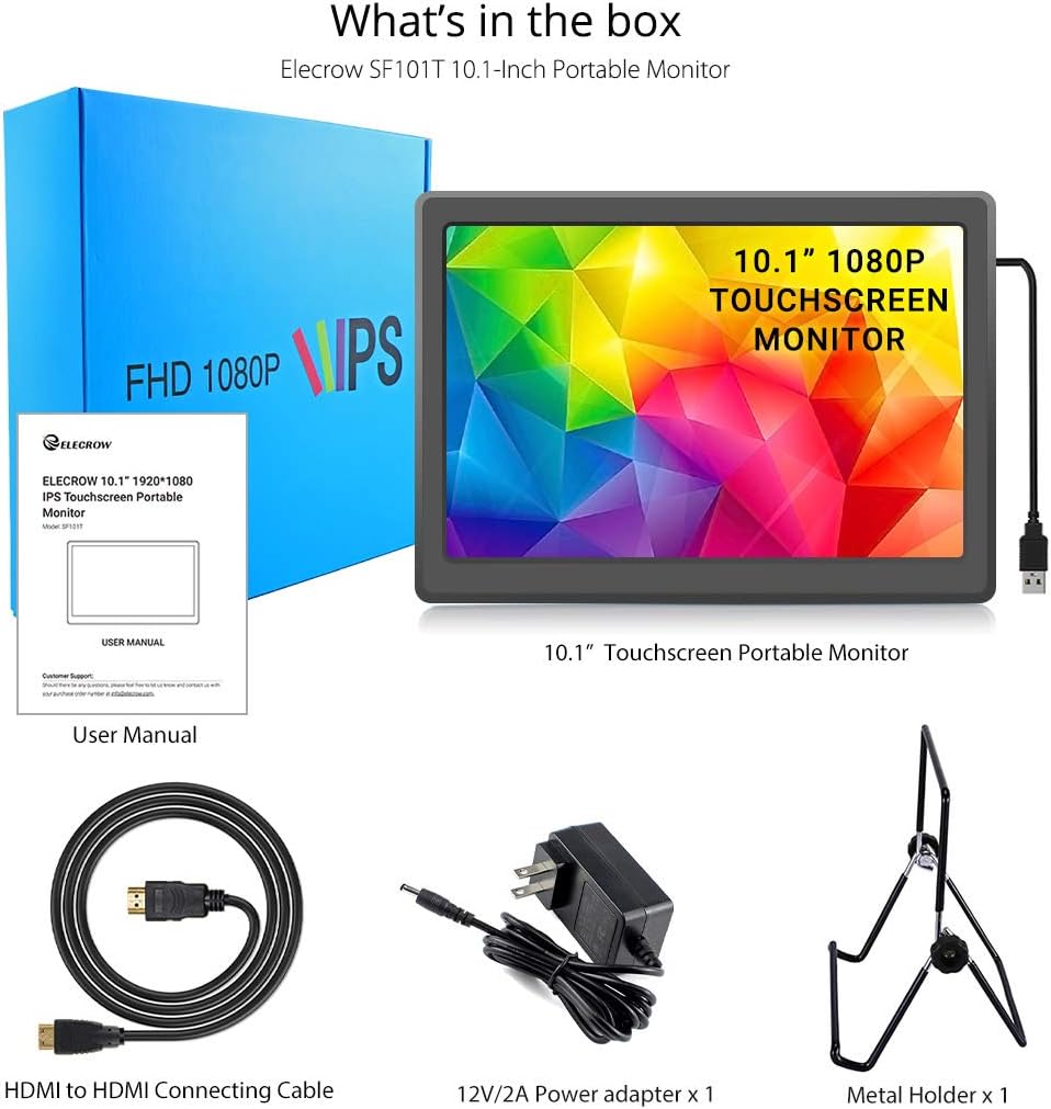 Best Cyber Monday 🔥 ELECROW 10.1 Inch Touchscreen Monitor 1920X1080p Raspberry Pi Screen IPS Monitor with HDMI VGA Display for Raspberry Pi Win PC