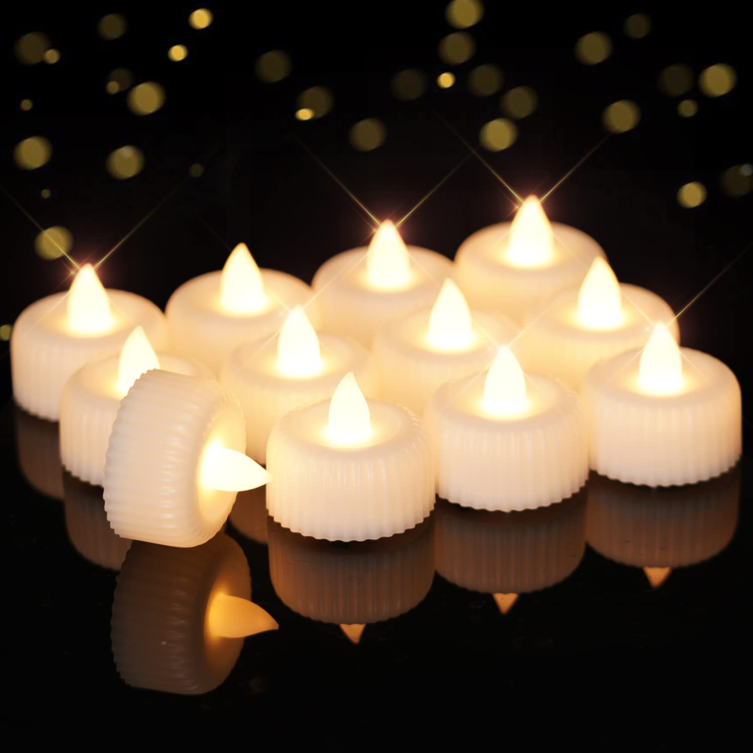 Raycare 24Pack Flameless LED Tea Lights Battery Operated, Last 3X Longer Fake Electric Tealights Candles Flickering Votive Candles for Halloween, Christmas, Wedding Decor, Centerpiece Table Decor