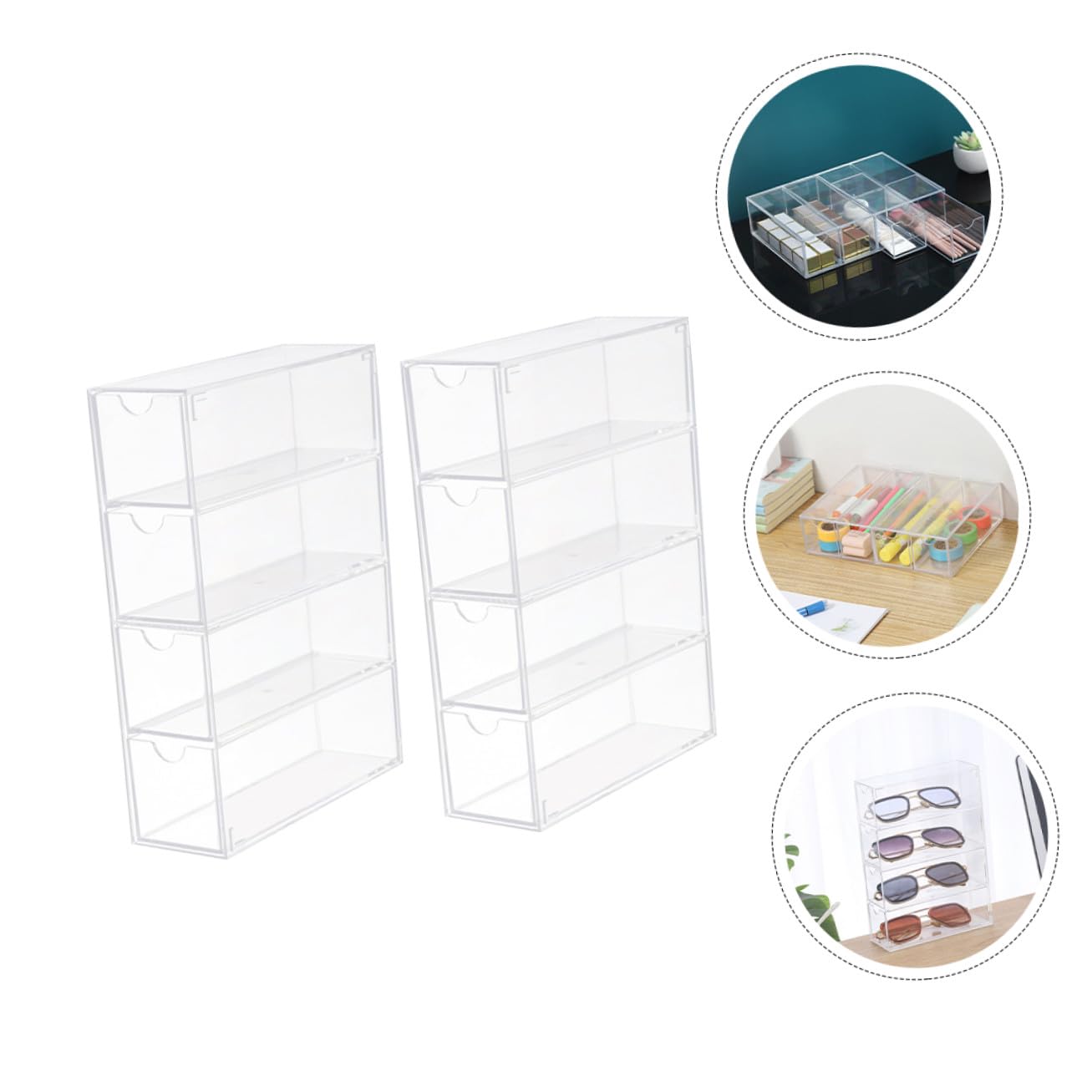 Baluue Caja Organizadora Transparente para Gafas de Sol 2 Unidades 4 Capas y Cajones, Material PS Resistente y Diseño Sencillo para Uso Personal en Casa