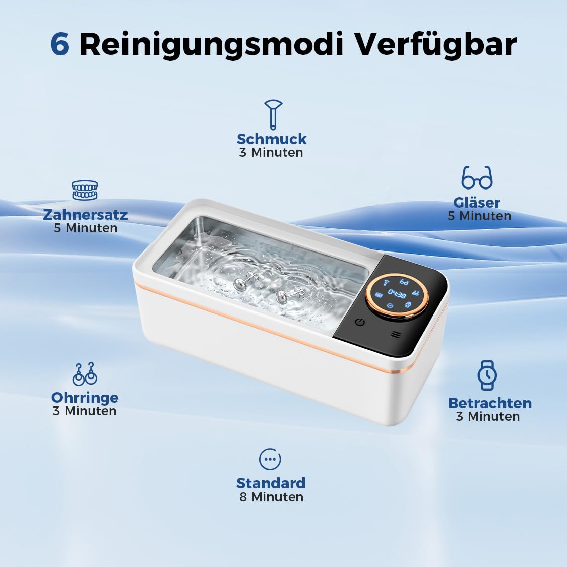 Ultraschallreinigungsgerät, 450ML Brillenreinigungsgerät, 55000Hz Ultraschallreiniger Brille, Mit 6-Stufigem Digitaltimer, Gründliche Reinigung von Brillen, Zahnprothesen, Münzen, Schmuck und Uhren.