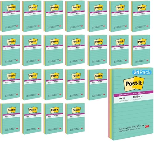 Post-it Super Sticky Notes 4645-3SSAN, 4 x 6 pulgadas (3.976 in x 5.984 in), colección Supernova Neons, forrado, 3 blocs por paquete - (paquete de