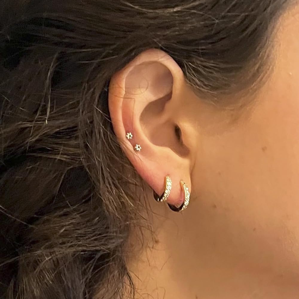 MDFUN 925 Sterling Silver Posts 18K Gold Plated Chunky Hoop Earrings Set for Women 5A+ Cubic Zirconia Hypoallergenic Small Huggie Hoops Earring Jewelry - Image 3